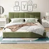 King Size Adjustable Velvet Bed Frames Modern Upholstered Platform Bed with Curved Tufted Headboard and Soft Square Corners