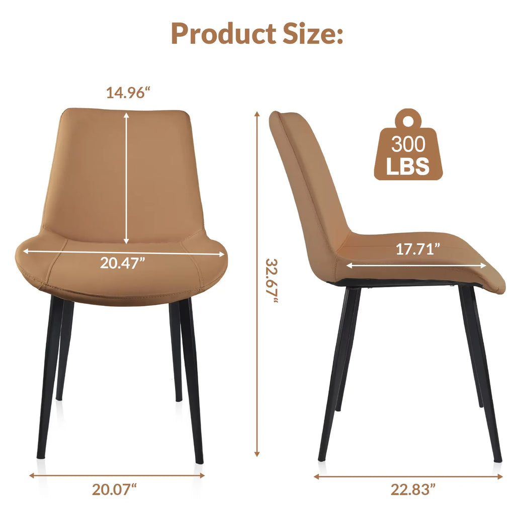 Solid Brown Carbon Steel Dining Chair with Modern Upholstery Metal Legs Set of 4 for Home Dining