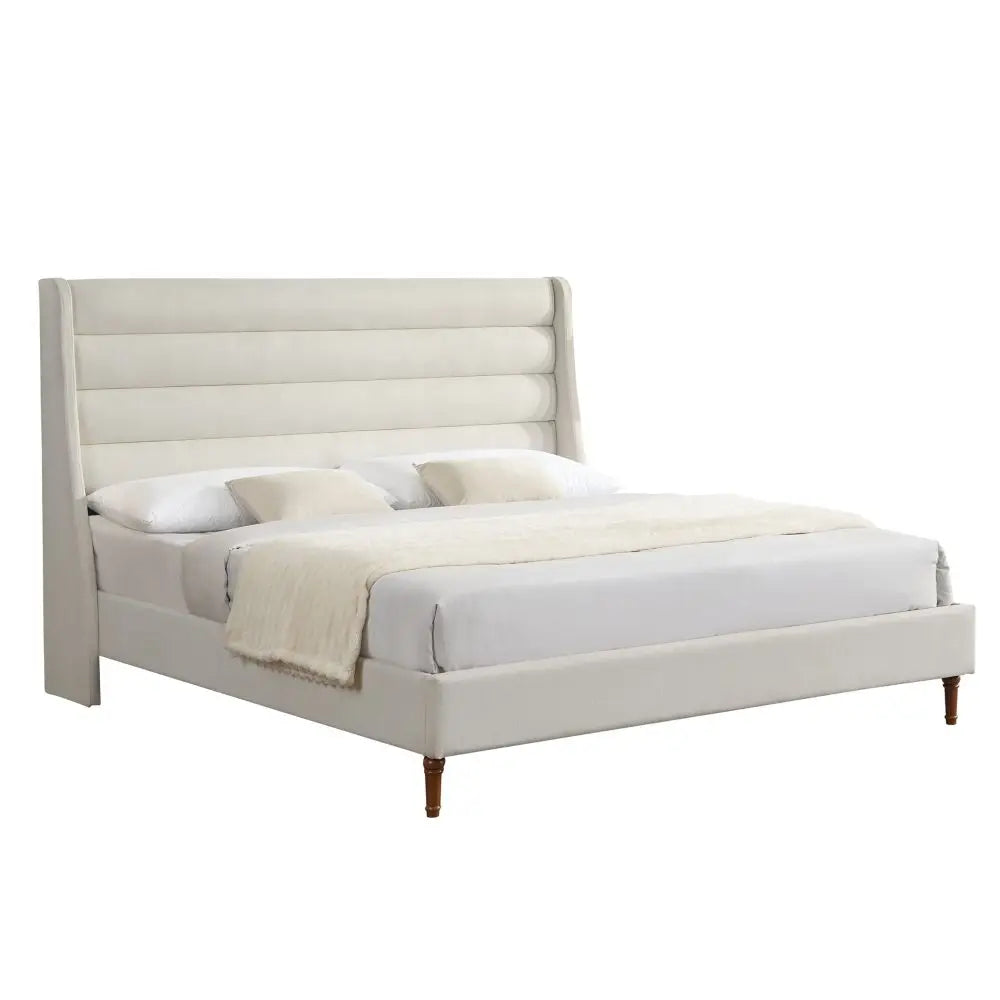 Customized Easy Installation Beige High Density Sponge King  Queen Size Double Bed Frame Manufacturer