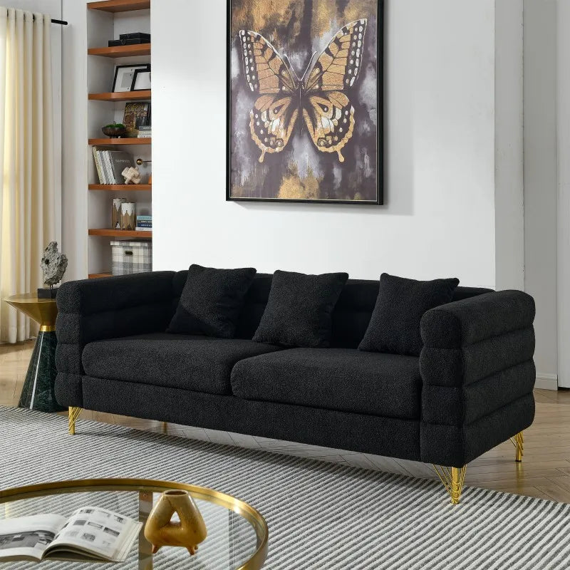 Oversized Three Seater Sectional Sofa Bed Set with Tufted Fabric Cover Deep Seating for Living Room Bedroom & Office