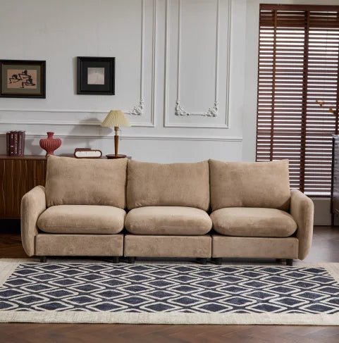 3-Piece L Shaped Modular Free Combination Sectional Velvet Sofa Couch with Ottoman