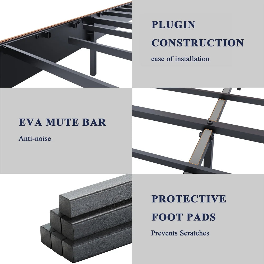 M Modern Full Size Bed Frame Metal Square Platform Home Furniture for General Use Hotel Frame Brown