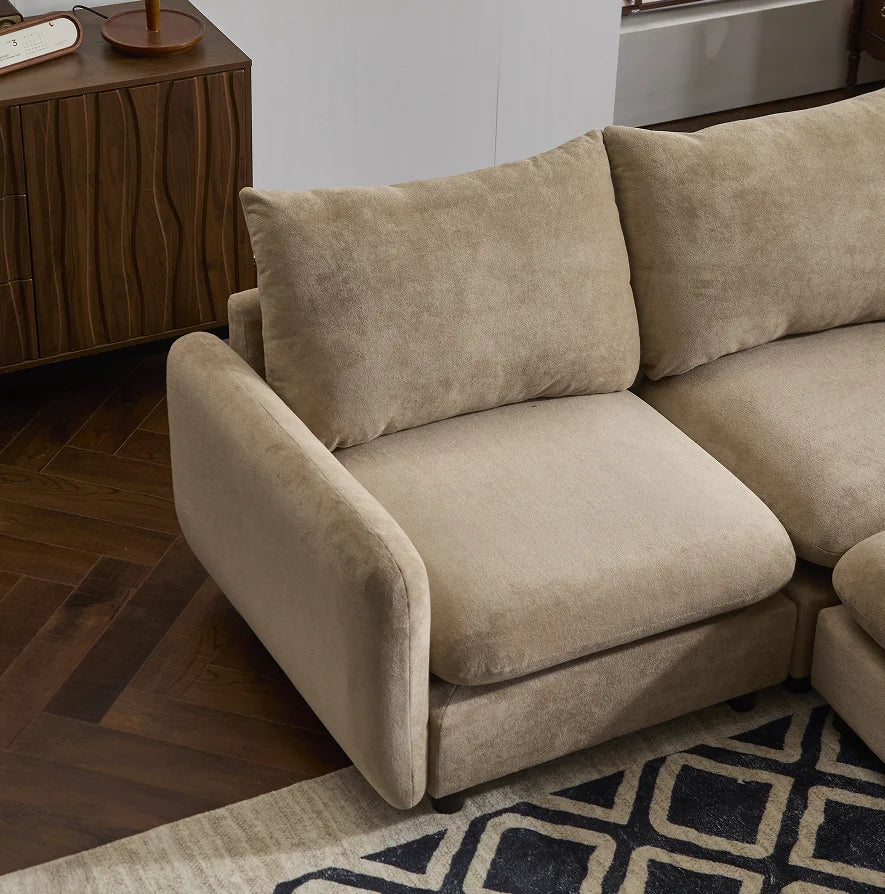 3-Piece L Shaped Modular Free Combination Sectional Velvet Sofa Couch with Ottoman