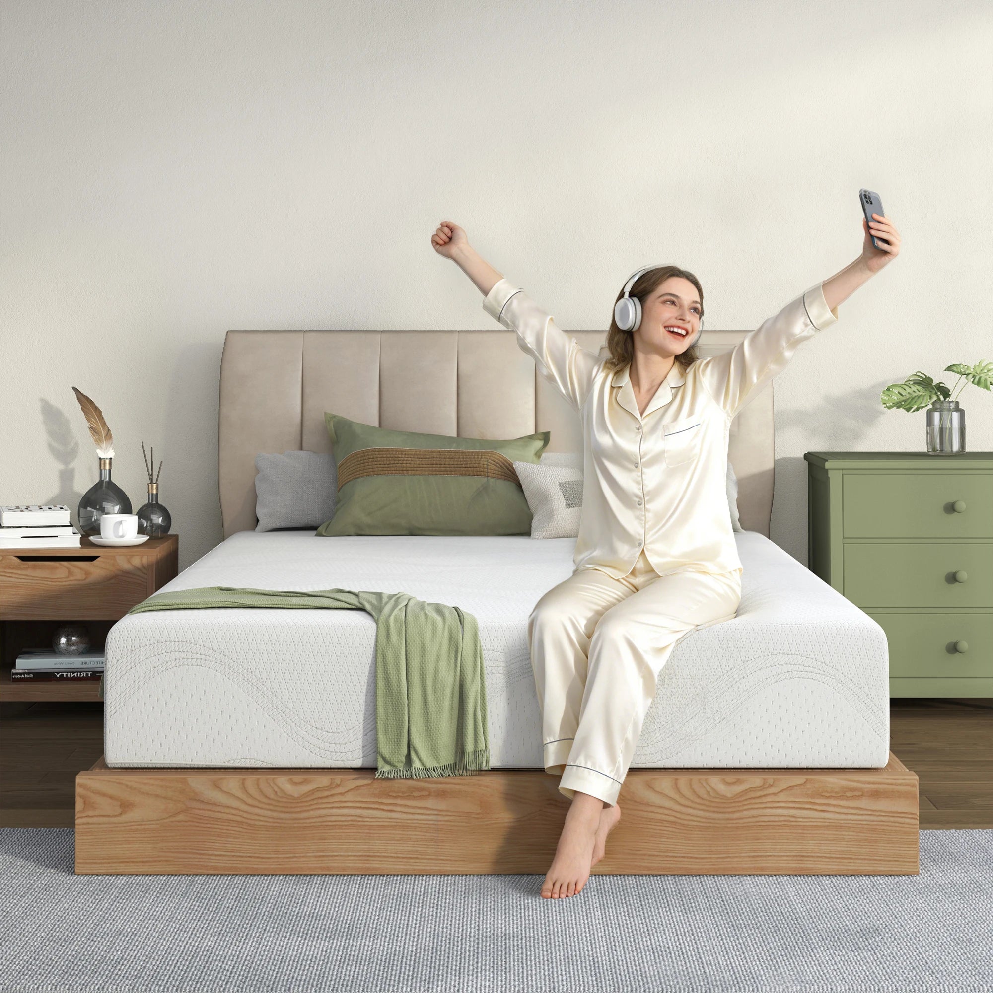 Twin Size Memory Foam Mattress 6 Inch with Cooling Green Tea Gel CertiPUR-US Certified White