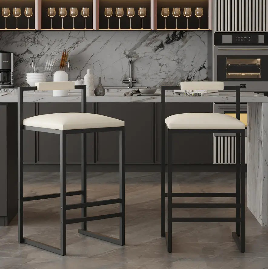 Adjustable Luxury Kitchen Stools Modern High Counter Height Bar Chairs with Steel Frame for Dining Living Room Bedroom Set of 2