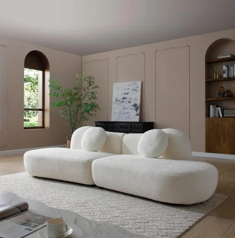 Fabric Sofa Living Room White Sofa Set New Design Curved 6 Seat Big Couch