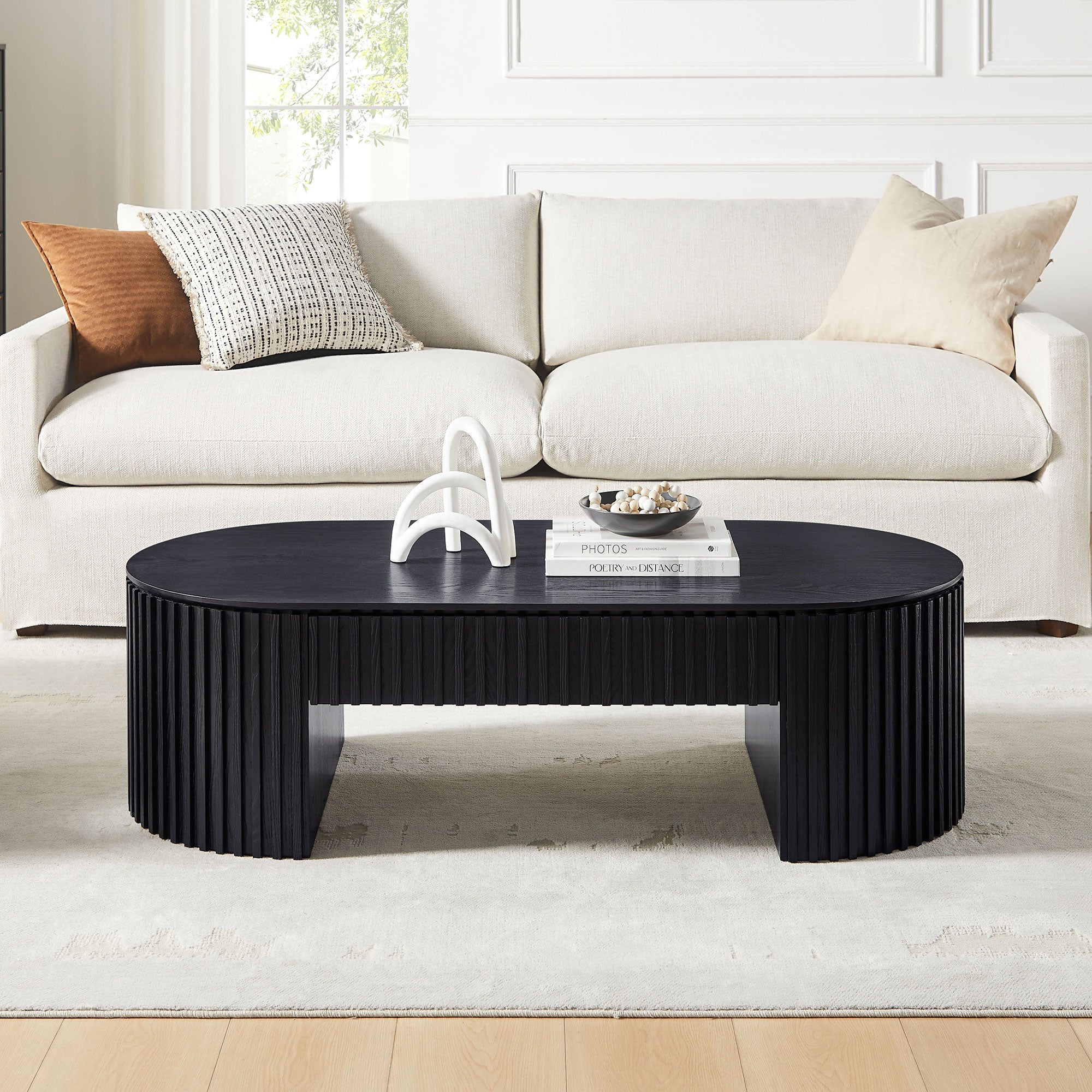 Modern Fluted Oval Coffee Table