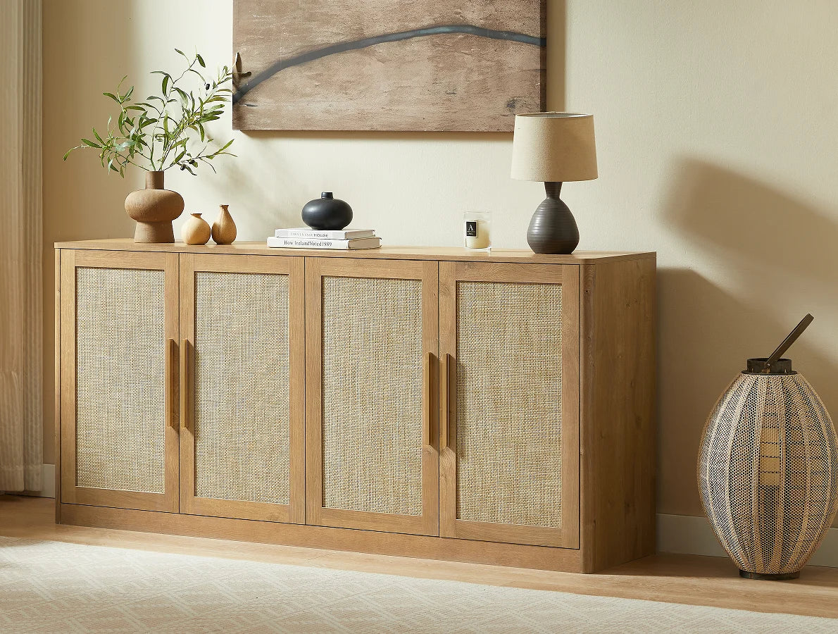 Modern Rattan 4-Door Sideboard