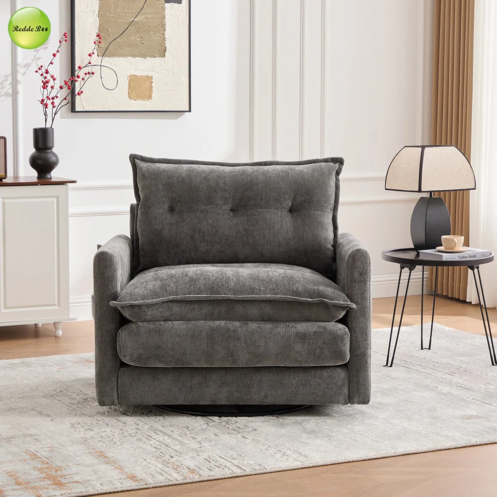 Fast Delivery USA Stock 360°Swivel Upholstered Armchair For Living Room Accent Chair With Storage Pocket Single Sofa Chair 9084