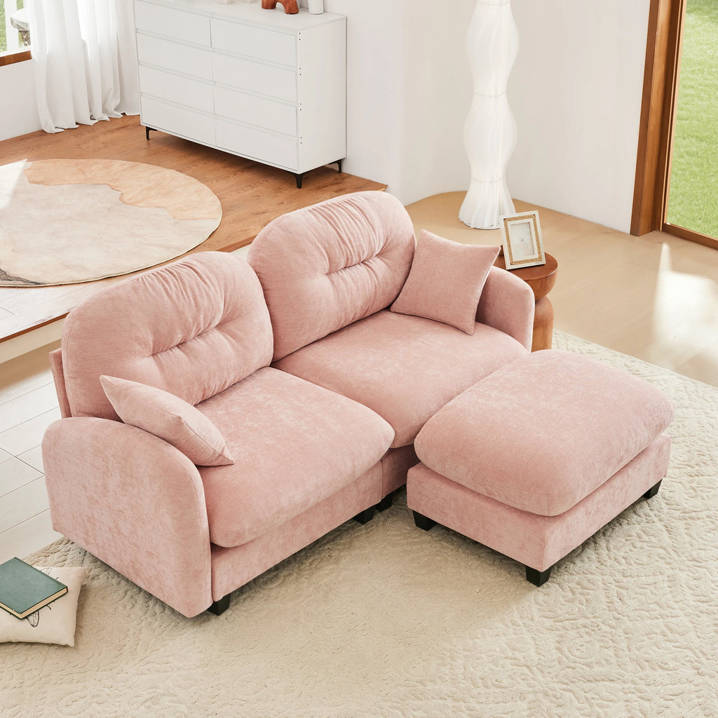 Modern Two Seat Cloud Sectional L-Shaped Couch Ottoman Soft Chenille Fabric Tufted Cushion Backrest High-Density Living Rooms