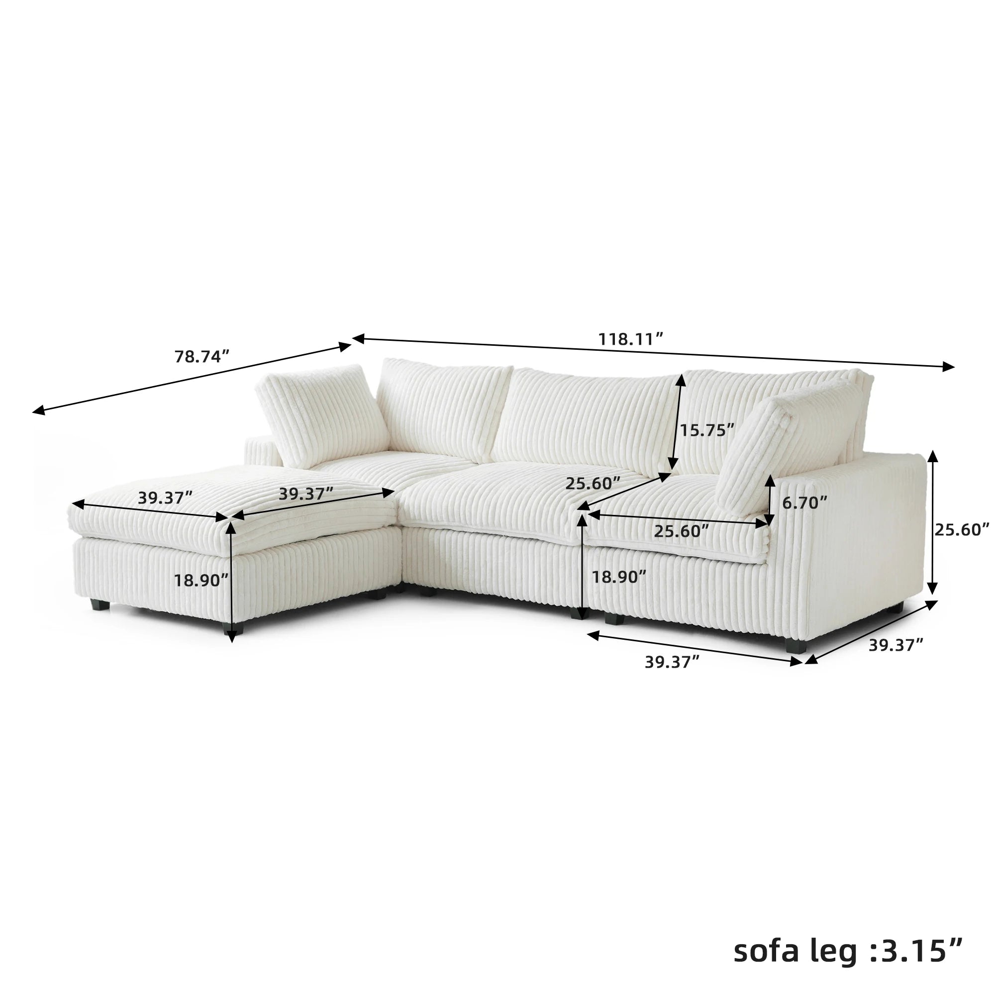 ATUNUS USA in Stock Drop Shipping Modern Sofa Wholesale Living Room Furniture Corduroy Fabric Modular Sectional Couch Sofa Sets