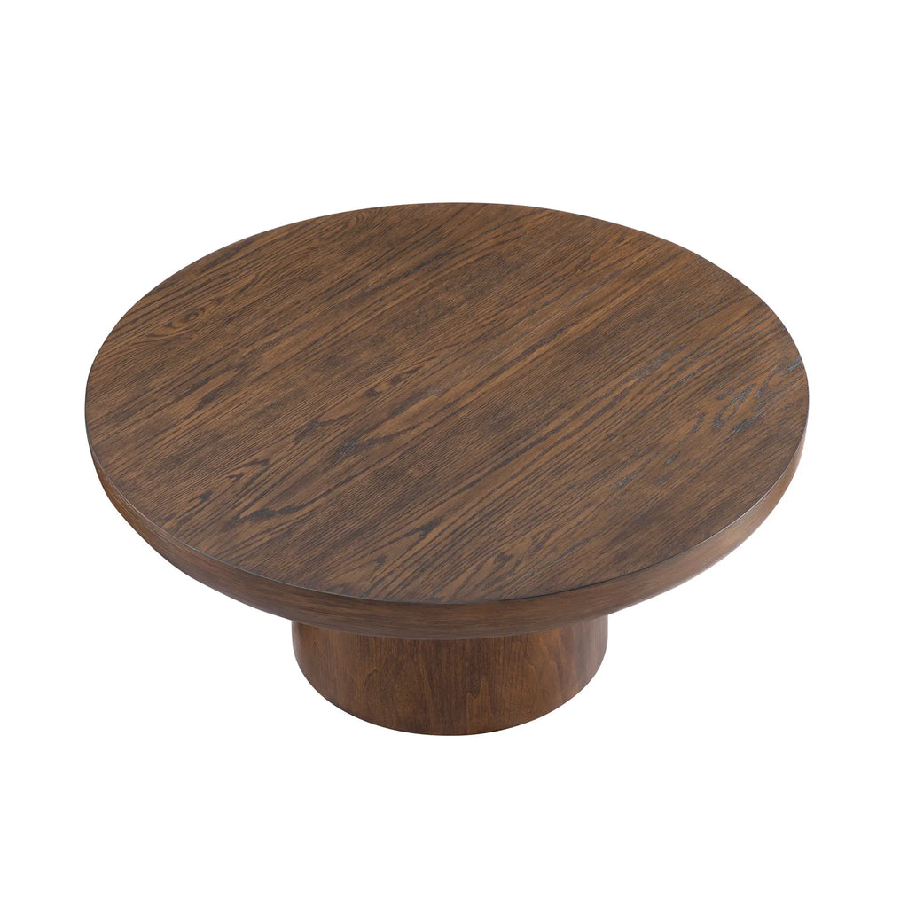 Modern Durable Round Coffee Table with Cylindrical Legs and Wood Veneer Top Rounded Sofa Side Table for Living Room & Office