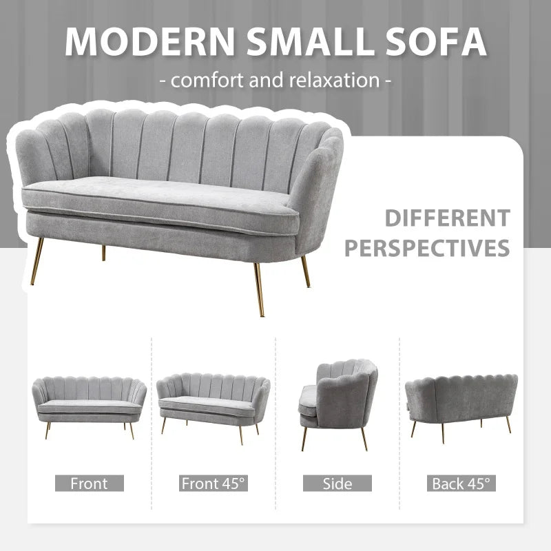 SZ Modern Chenille Loveseat Small Sofa Mini Room Couch Two-Seater Sofa with Gold Metal Legs Small Space Office Studio Apartment