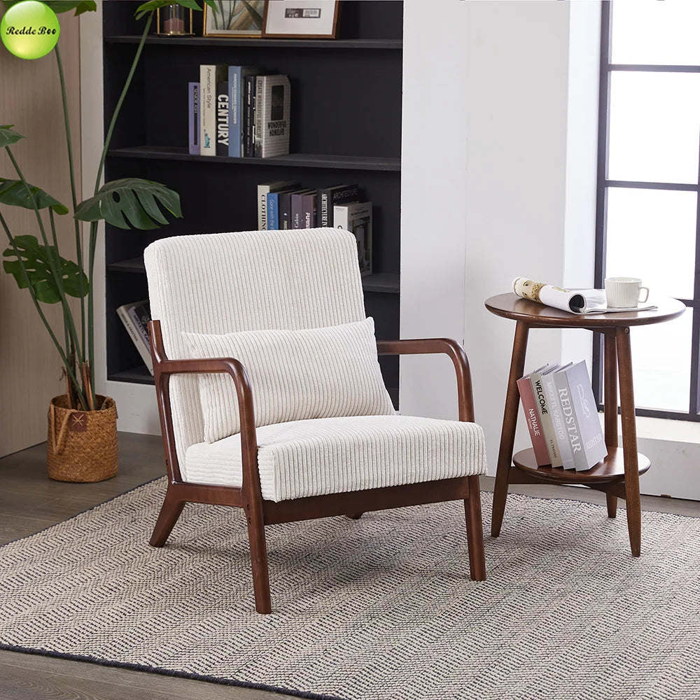 In Stock Modern Nordic Upholstered Accent Living Room Chair Solid Wood Lounge Chair For Coffee House Reading Room Armchair 5373