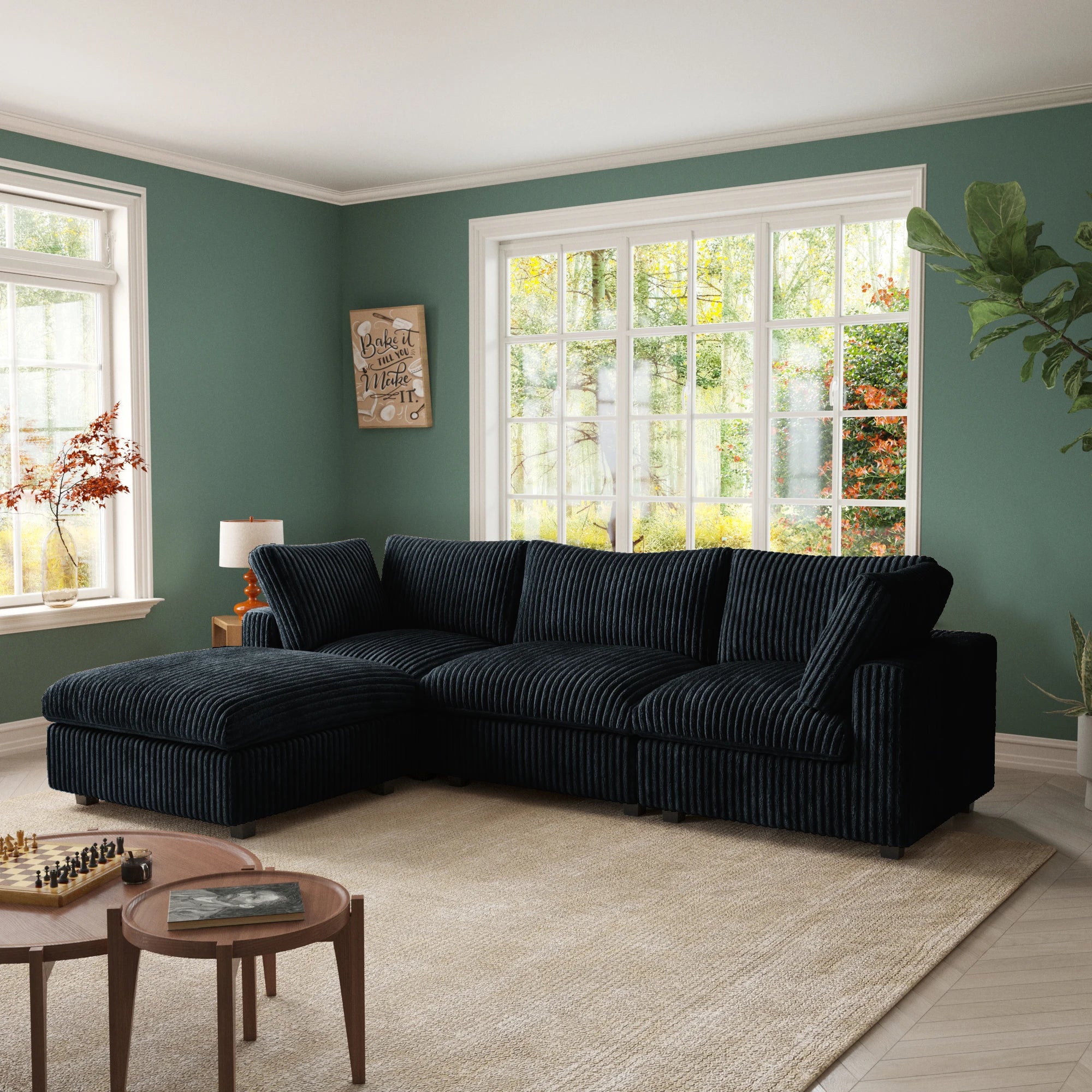 VOXHOME US Drop Shipping Apartment 3 Seater American Corduroy Sofa Living Room Furniture Brown Modular Sectional Couch Sofa Set