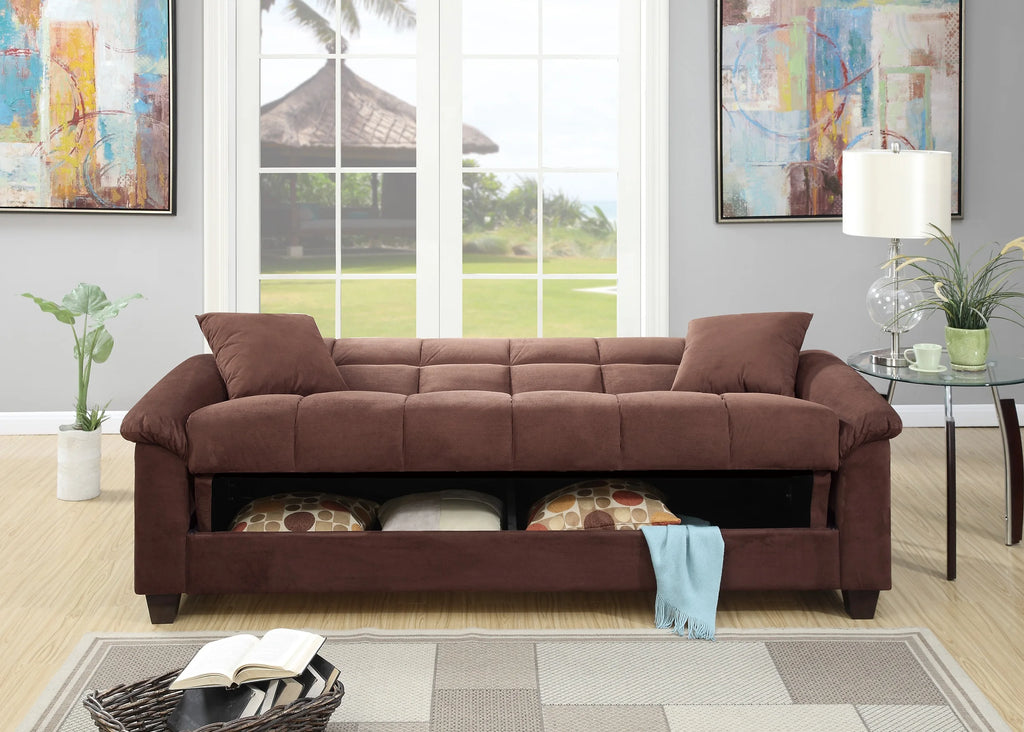 Living Room Adjustable Sofa Chocolate Color Microfiber Plush Storage Couch 1pc Futon Sofa w Pillows