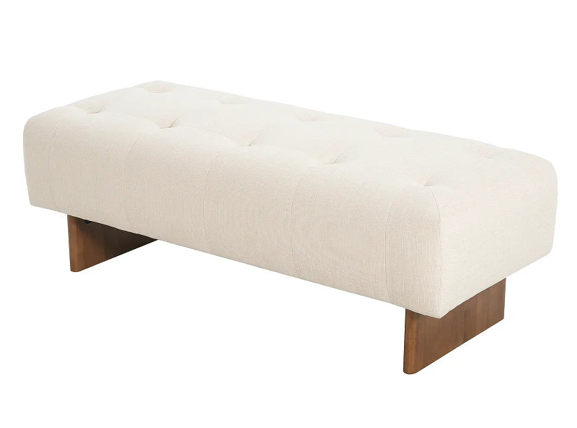 Modern Convertible Adjustable Rectangular Upholstered Tufted Linen Fabric Bench Solid Wood Legs Home Office Bedroom