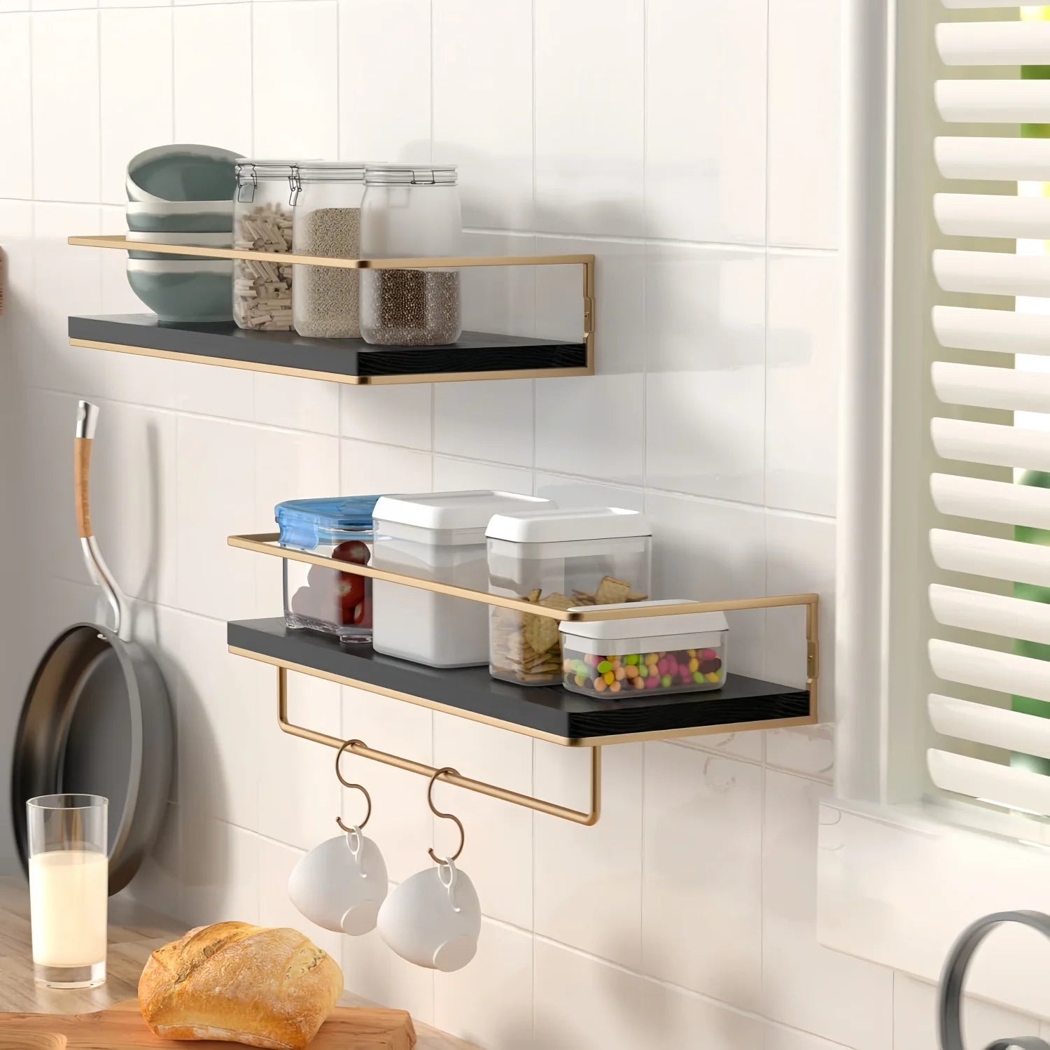 Floating Shelves 15.7 Inches-Set 2 Wall Mounted Hanging Shelves Black Towel Rack Vintage Style Heavy Duty Durable Bathroom