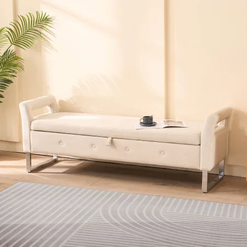 SZ 67.91"Wide Velvet Storage Soft Bench Ottoman with Armrests for Entryway and Bedroom