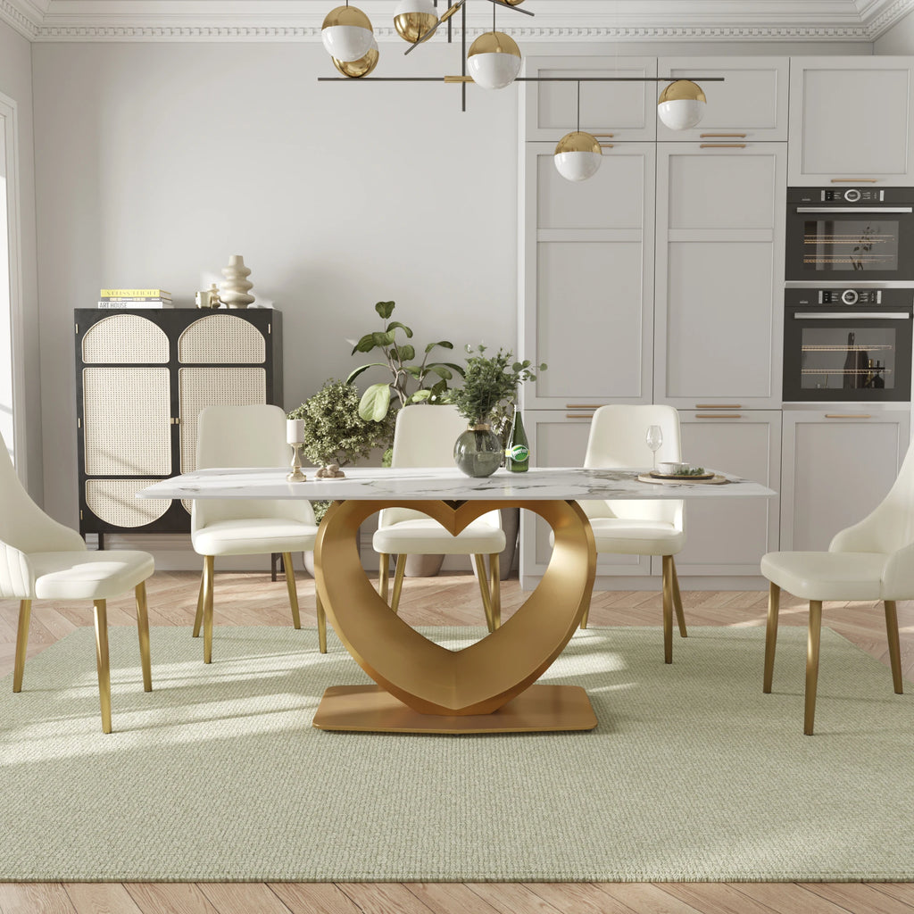 Voxhome US Drop Shipping Home Furniture Modern Luxury Rectangle Dining Table Sintered Stone Marble Texture Top Gold Dinner Table