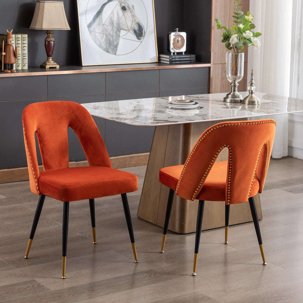Furniture Collection Modern Contemporary Velvet Upholstered Dining Chair with Nailhead and Gold Tipped Black Metal Legs Set of 2
