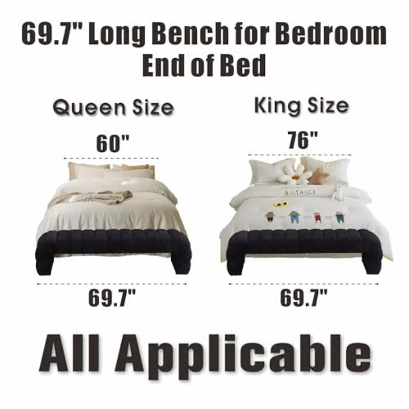 SZ Modern Upholstered Armless Bed Bench Channel Tufted Couch Daybed Chaise Chenille Ottoman FootStool for Living Room Bedroom