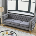 Velvet Sofa Set for Living Room Buttons Tufted Square Arm Modular Couch Modern Upholstered with Wood Legs