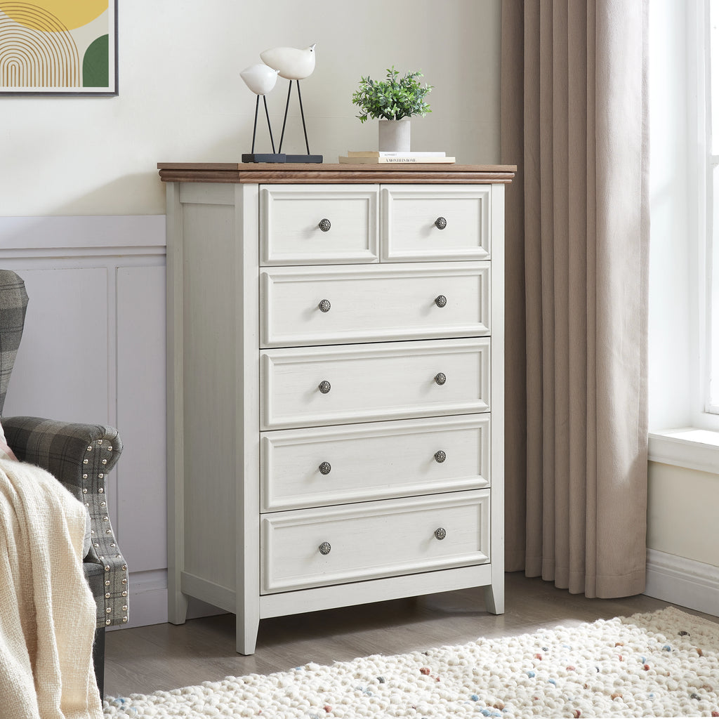 Modern Solid Wood 6-Drawer Dresser Cabinet with Adjustable Height & Easy Assembly for Bedroom Storage