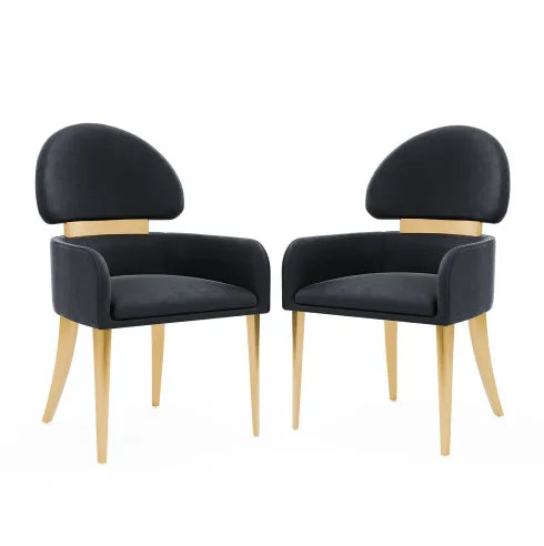 2pc Modern Convertible Arms Chairs Stainless Steel Gold Matte Finish Fabric Dining Room Furniture White Home Office & Hotel Use