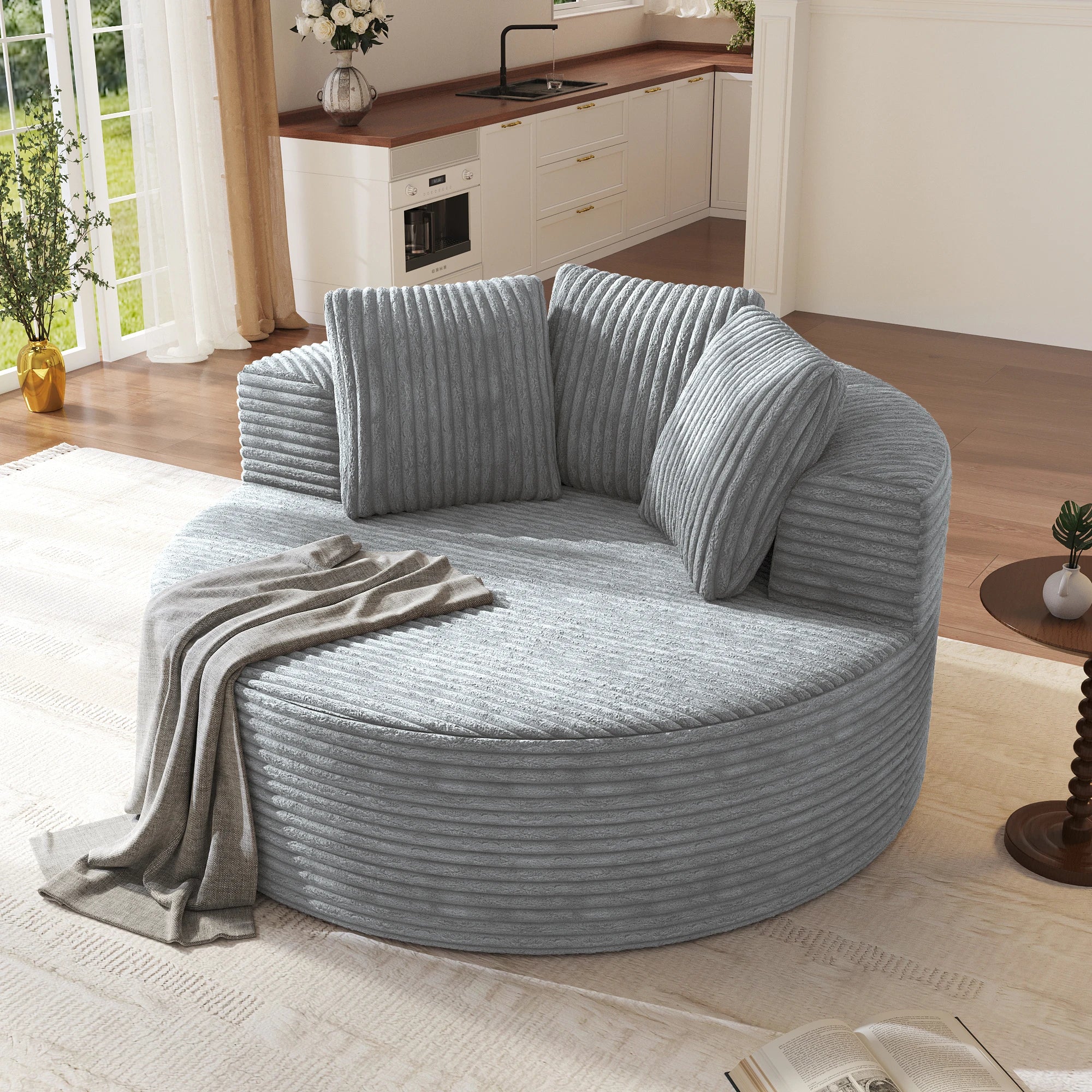 ATUNUS US in Stock Drop Shipping Modern Apartment Brown Lounge Sofa Vacuum Compressed Foam Round Accent Single Seat Chair Sofa