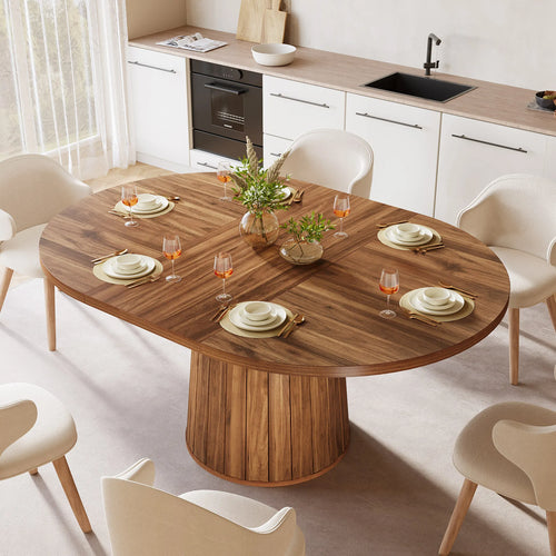 55" Oval Dining Table for 6, Farmhouse Table with Sturdy Pedestal Base for Family Gatherings in Kitchen & Dining Room