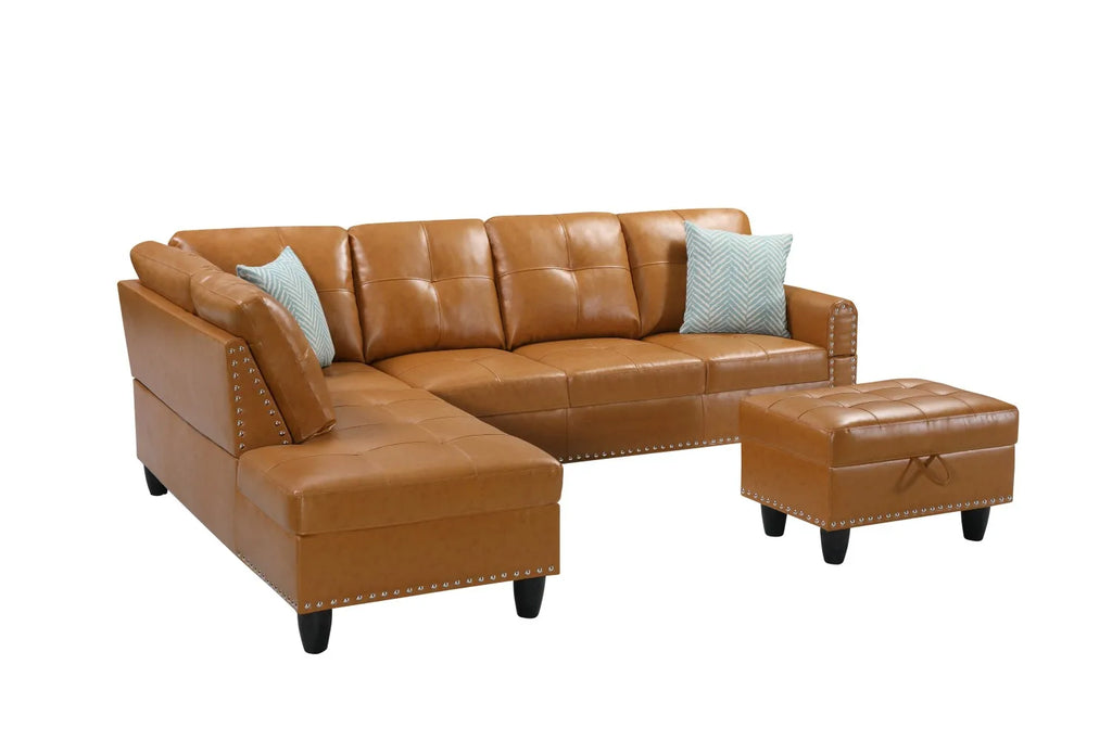 3-Piece L-Shaped Artificial Leather Corner Sofa Bed Set Storage Ottoman Modern Design Eco-Friendly Durable Modular for Hotel