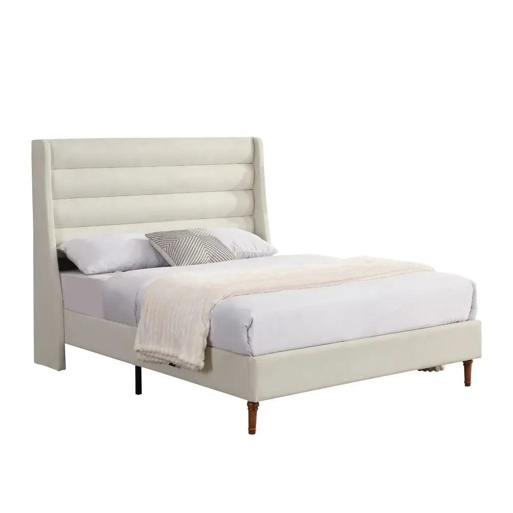 Customized Easy Installation Beige High Density Sponge King  Queen Size Double Bed Frame Manufacturer