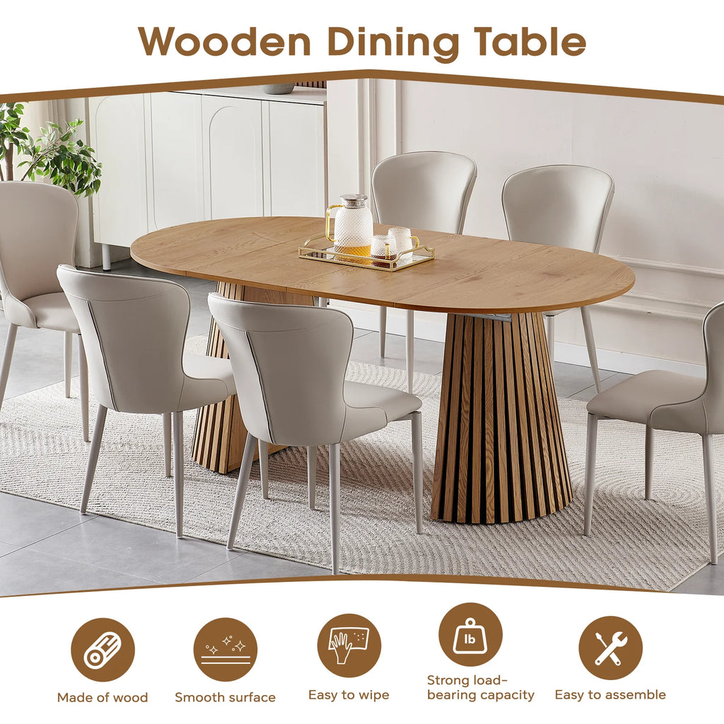 Wooden Modern Durable Extendable Dining Table Multi-functional Space-saving Design with Slatted Legs for Tea Table & Office Desk