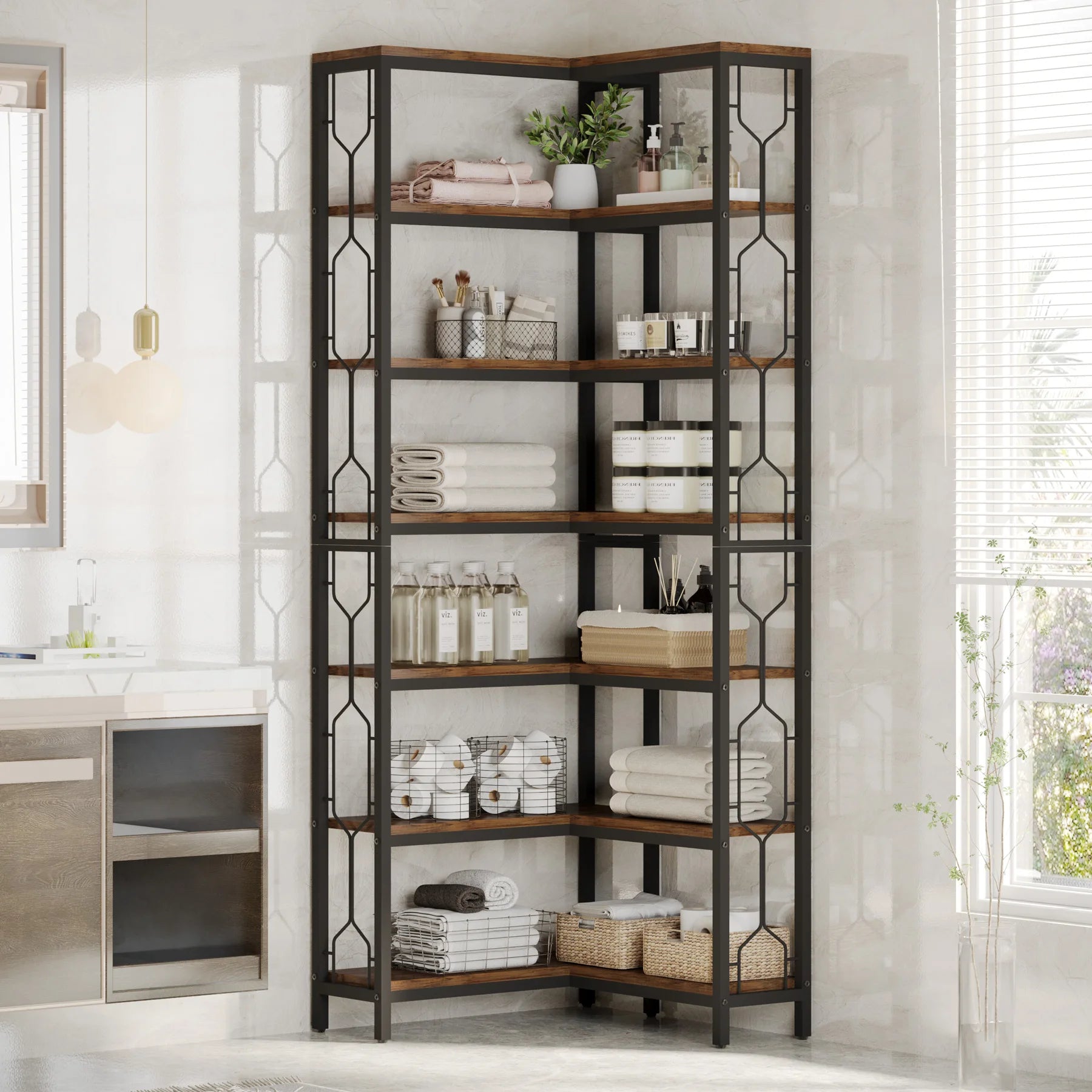 Modern Corner Etagere Bookcase