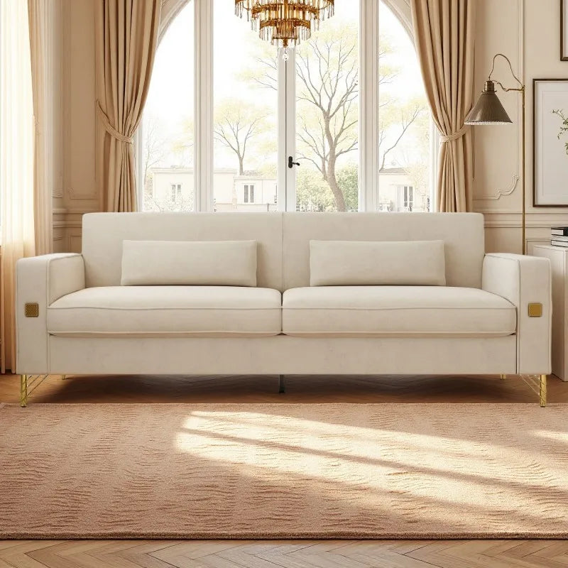 Luxury Chesterfield Velvet Sofa Set with Gold Accents Modern Three Seat Plush Cushions for Living Room & Office Decor
