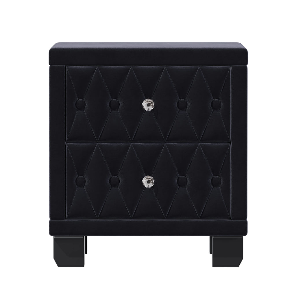 Elegant Luxury Modern Velvet Bedroom Nightstand 2 Drawers Crystal Handle Button-Tufted Pink Panel Design Durable Home Furniture