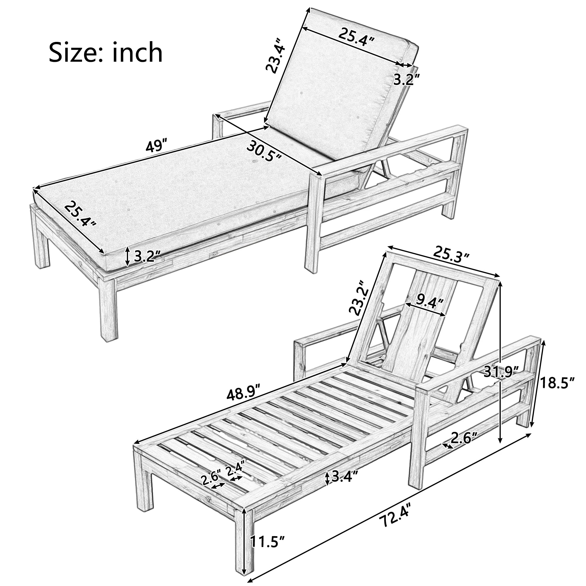 Acacia Wood Outdoor Chaise Lounge