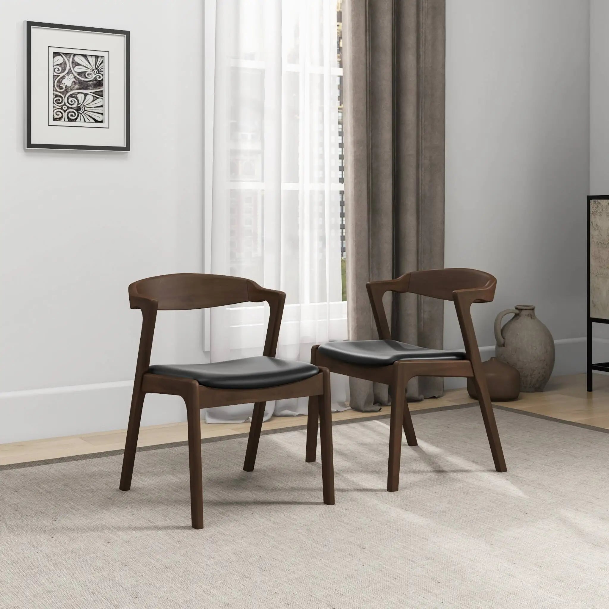 Dakota Solid Wood Black Leather Dining Chair Sets for Restaurant Dining Room Coffee Shop