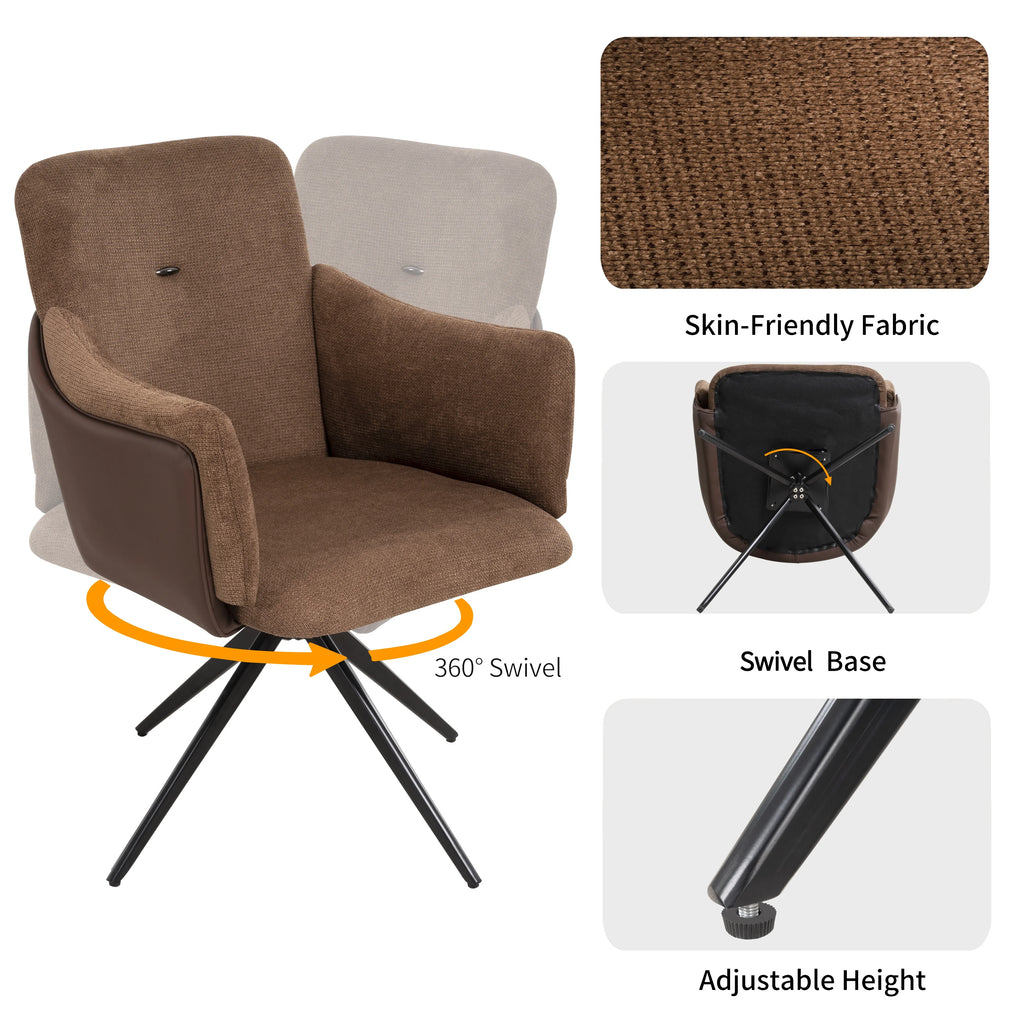 Modern 360 Swivel Home Office Desk Chairs Set of 2 Dining Chairs with Arm Upholstered Bedroom Chairs Metal Base Eco-Friendly