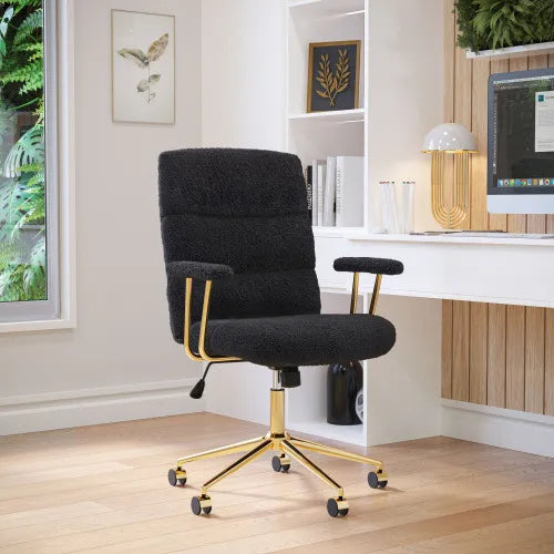 Textured Boucle Fabric Black Gold Modern Swivel Office Chair with Height Adjustable Padded Arms Eco-Friendly for Home Office