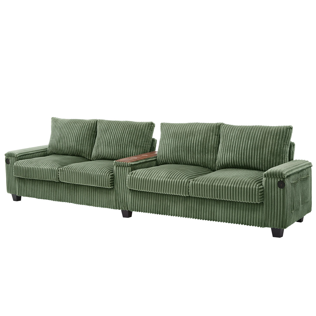 Modern Corduroy Sofa Couch USB Ports Hidden Storage Arms Flip-Top Cup Holders Reclining Feature for Bedroom Living Room