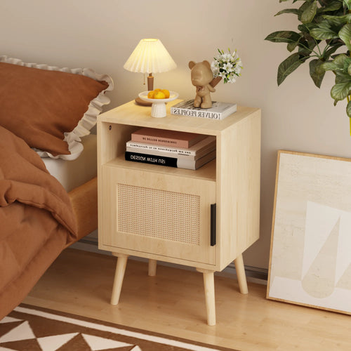 22.83'' H MDF Bedside Nightstand with Door-Shelf and Oak Finish for Small Spaces