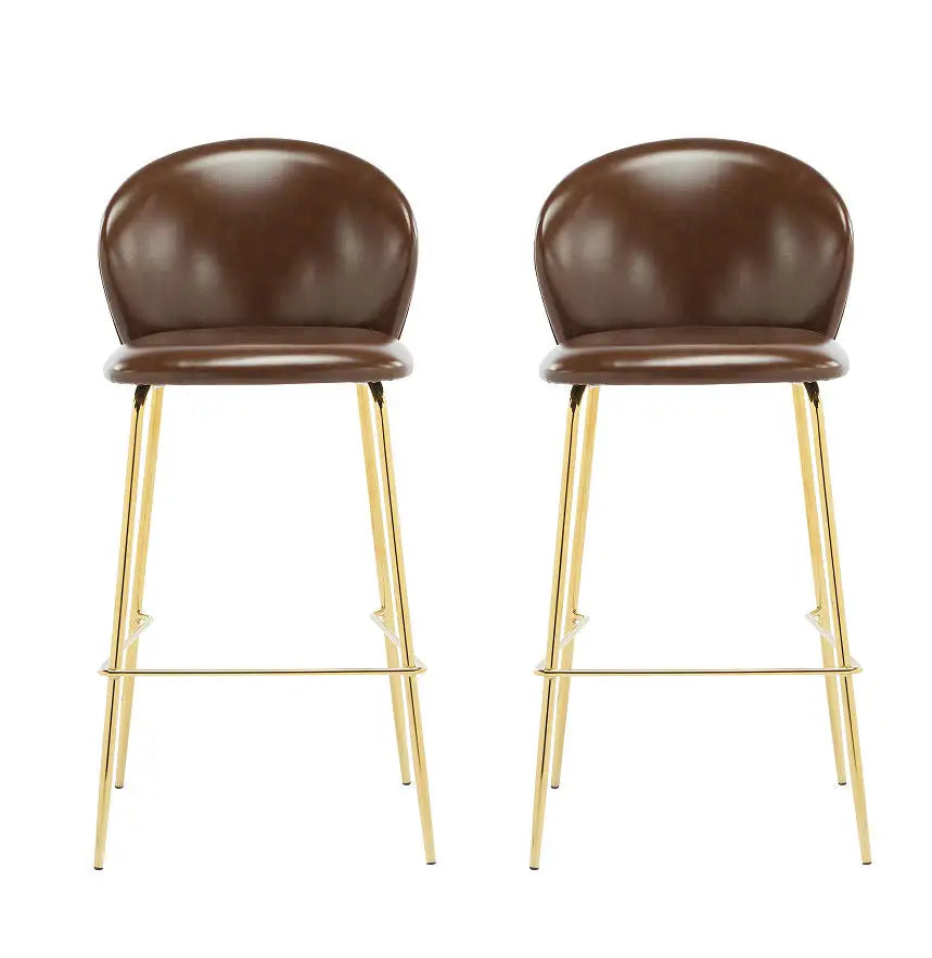 Luxury Modern Steel Bar Chair with Leather Backrest Adjustable High Foot Stool for Kitchen Counter Dining Chair Set of 2