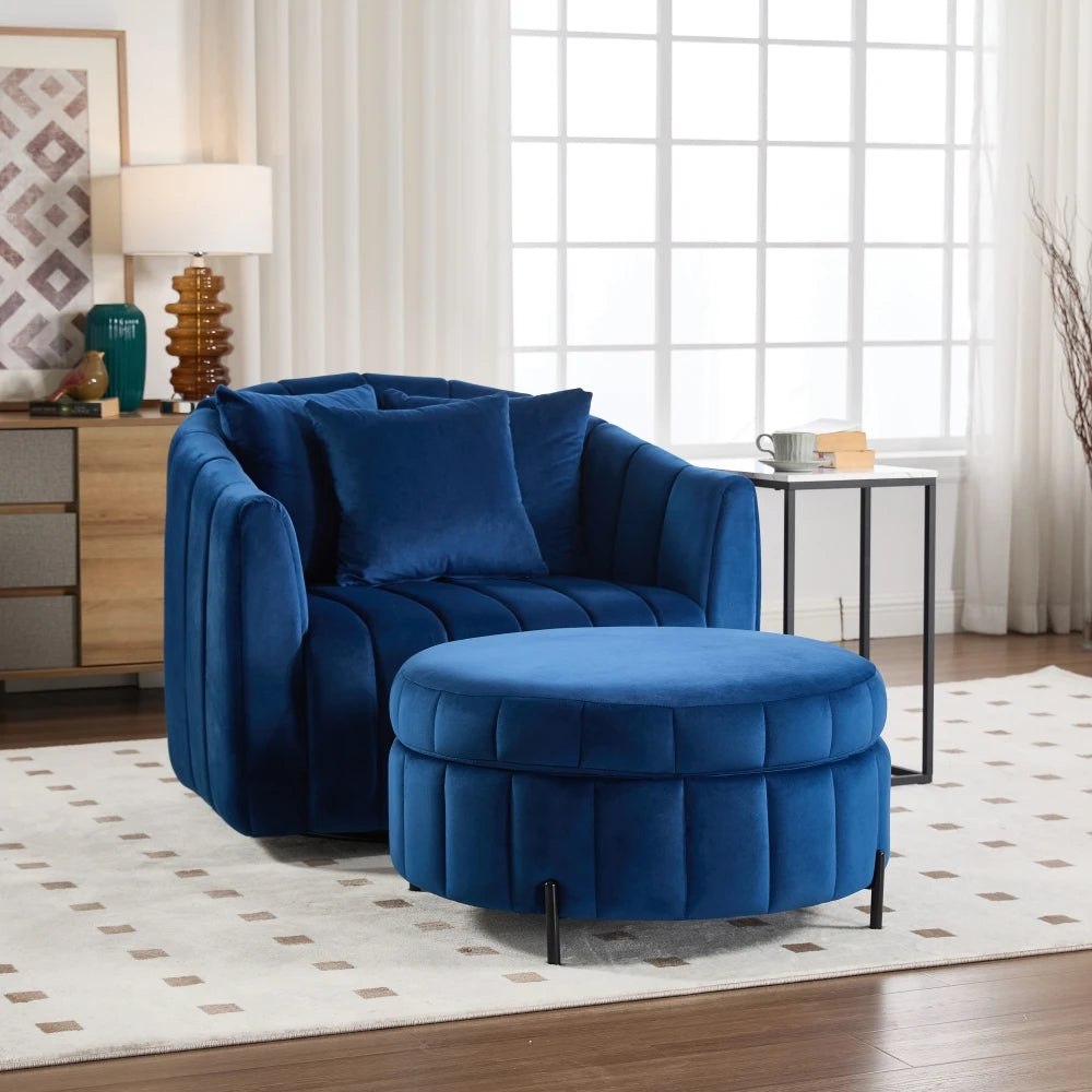 M Upholstered Oversized 360° Swivel Accent Barrel Chair Half Cozy Sofa Set Furniture Living Room Pumpkin-Shape Club Armchair