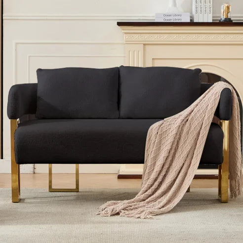 Modern Tufted Living Room Side Chair with Gold Metal Legs No Wheels for Home Office & Bedroom Dressing Area