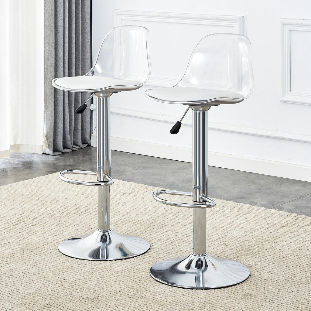 Modern Metal Base Bar Chairs & Stools 360 Rotatable Adjustable Height Lightweight Fabric Seats Set of 2