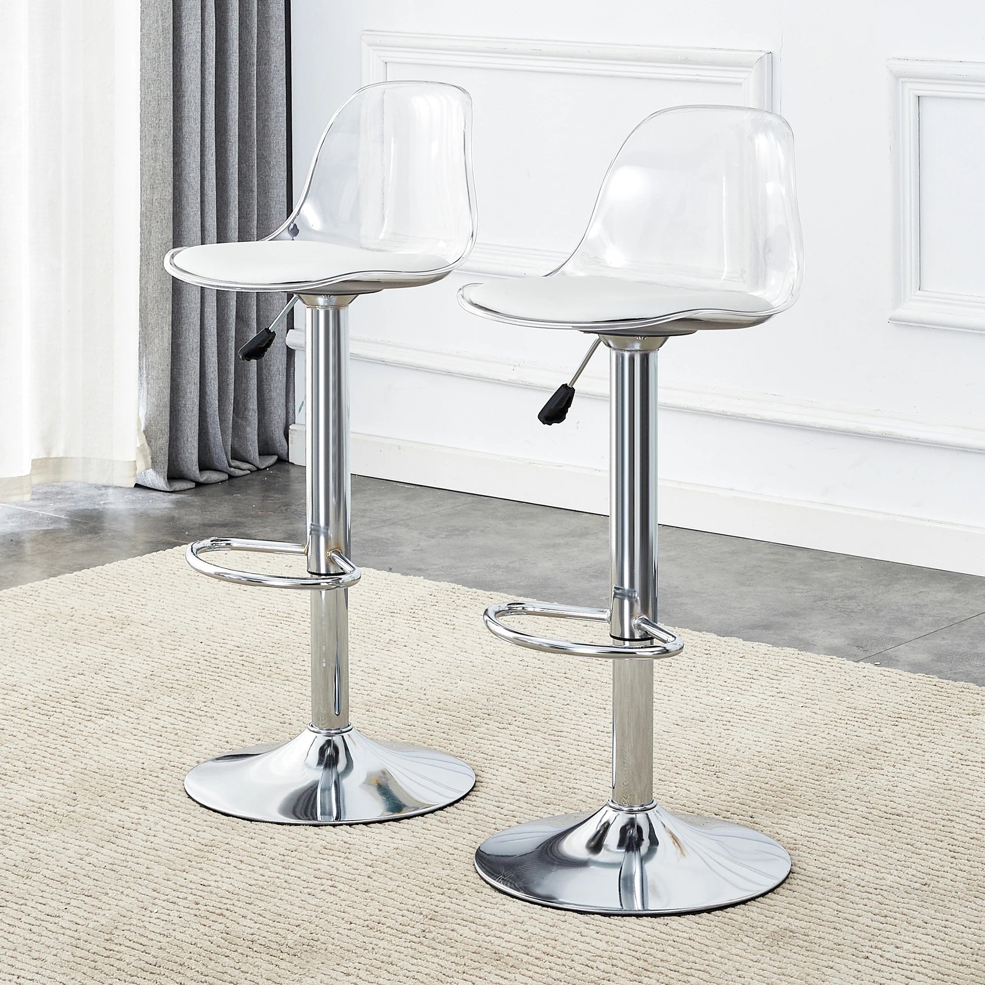 Modern Metal Base Bar Chairs & Stools 360 Rotatable Adjustable Height Lightweight Fabric Seats Set of 2
