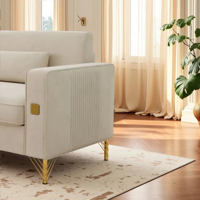 Luxury Chesterfield Velvet Sofa Set with Gold Accents Modern Three Seat Plush Cushions for Living Room & Office Decor
