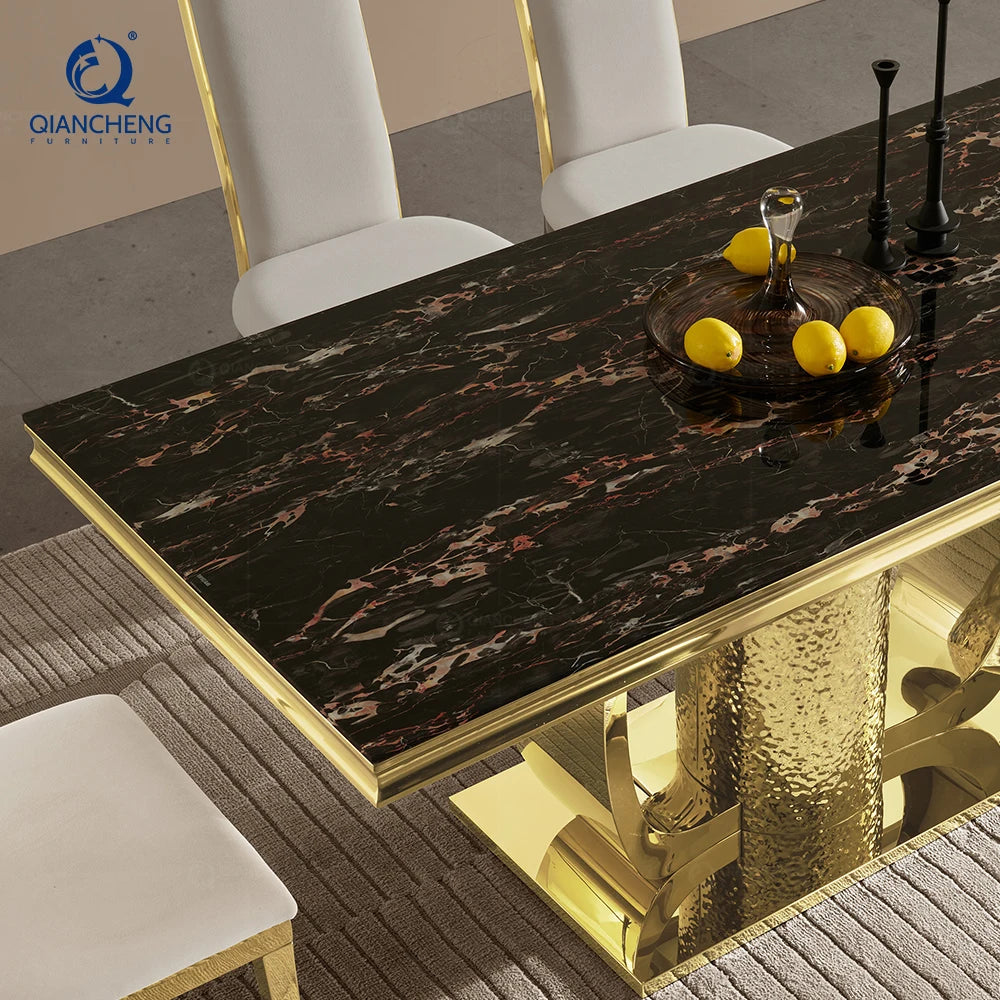 High End Rectangular Dining Room Table 6 Seater Luxury Glass Dining Tables for Hotel Restaurant